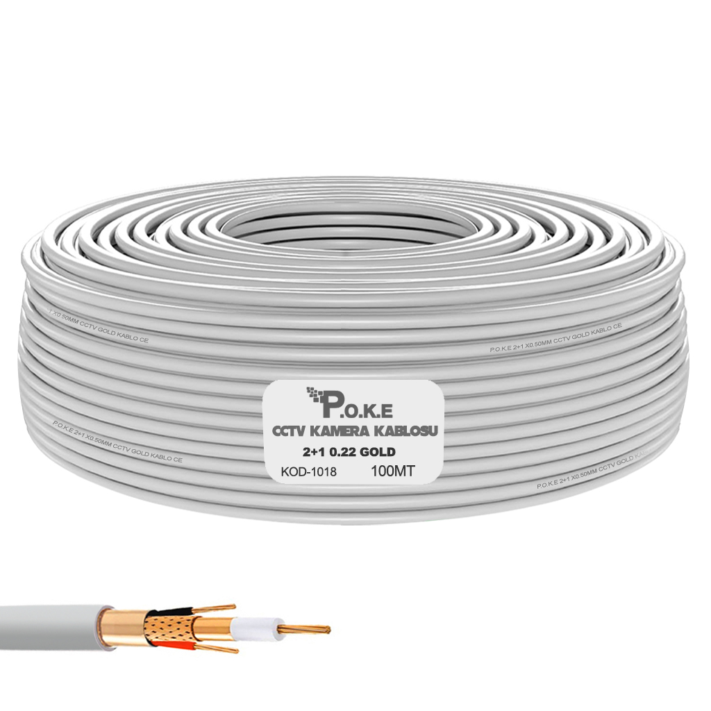 2+1 CCTV 0.22 Kamera Kablosu Gold 100mt Poke Pk-1018