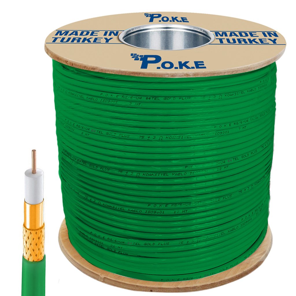 64Tel Gold Anten Kablosu RG6/U6 1.02 Yeşil 300mt Poke PK-1365