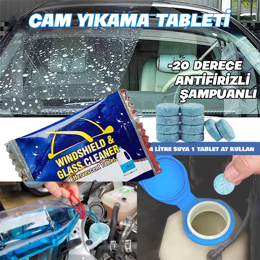 Oto Cam Suyu Tableti Antifirizli Şampuanlı 1 Tablet 4lt Su 10lu Paket  20°