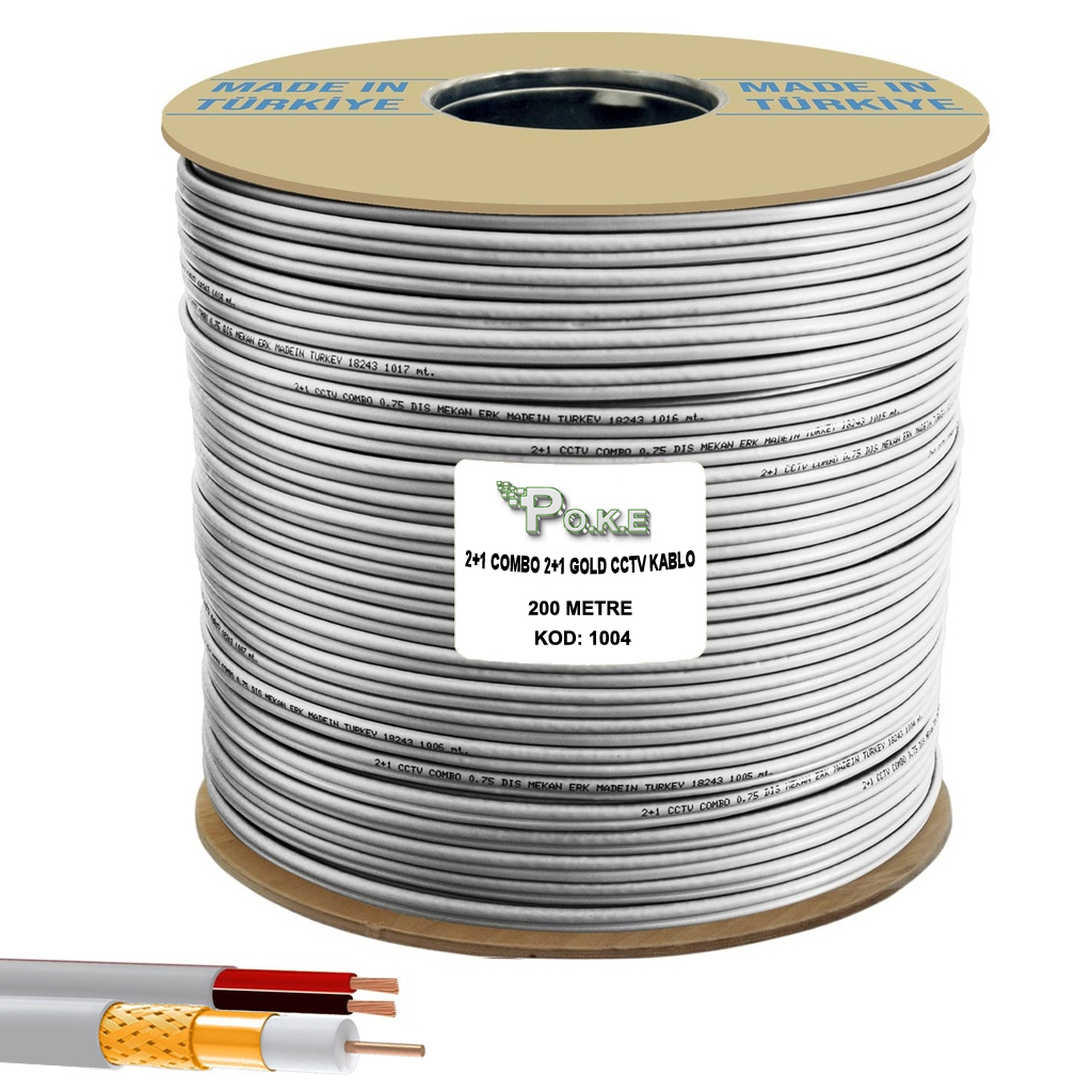 2+1 CCTV 2x0.75 Gold Dış Mekan Combo Kamera Kablosu 100mt Poke Pk-1004