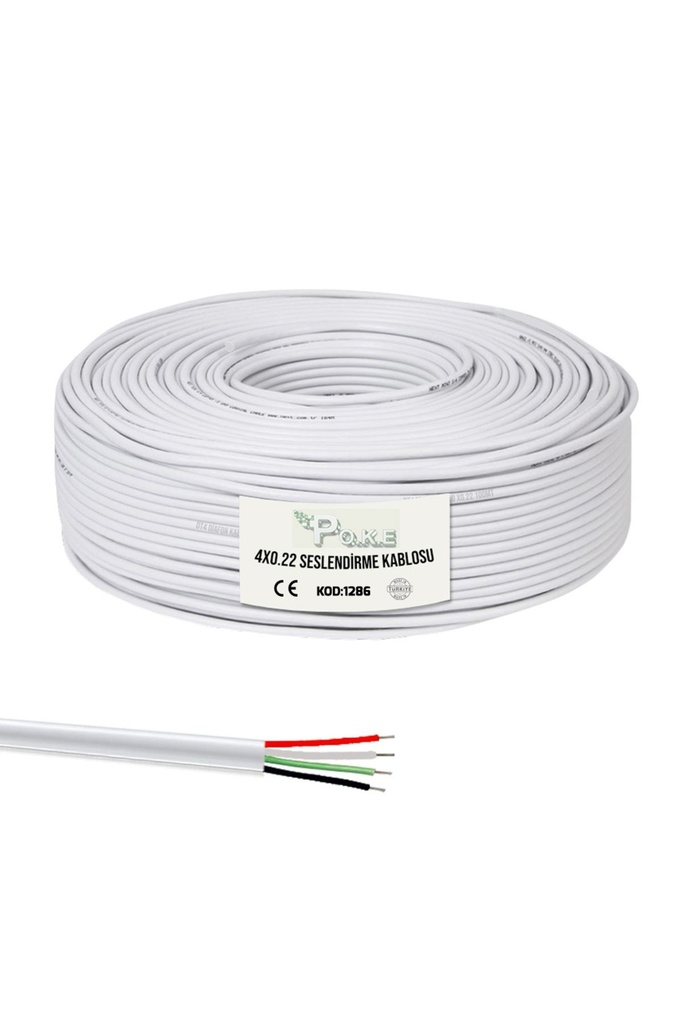 4x0.22 Bakır Seslendirme Kablosu Beyaz 100mt Poke PK-1286