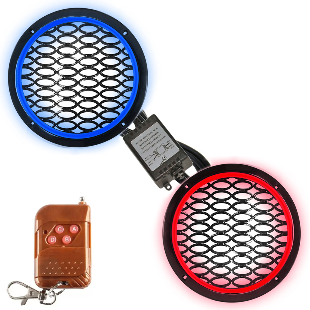 Çakar Ledli 16cm Hoparlör Kapak Mavi Kırmızı 2 Adet Poke PK-5621   