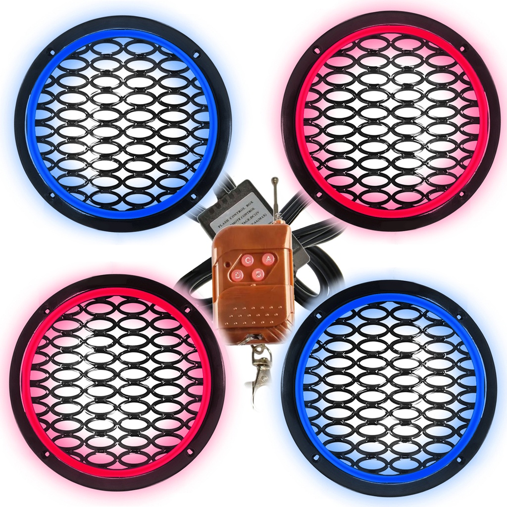 Çakar Ledli 20cm Hoparlör Kapak Mavi Kırmızı 4adet Poke PK-5606