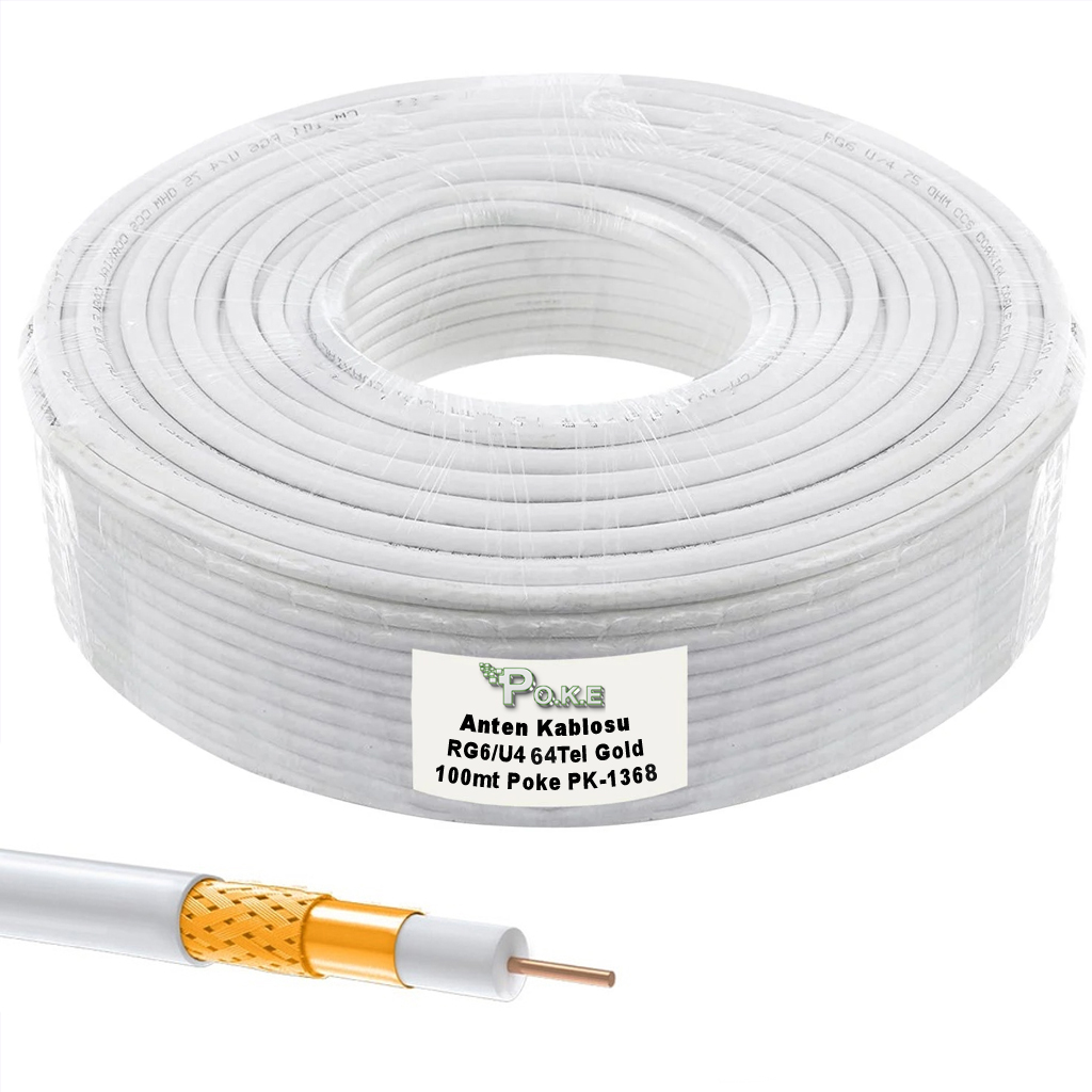 64Tel Gold Anten Kablosu RG6/U6 100mt Makarasız Poke PK-1368