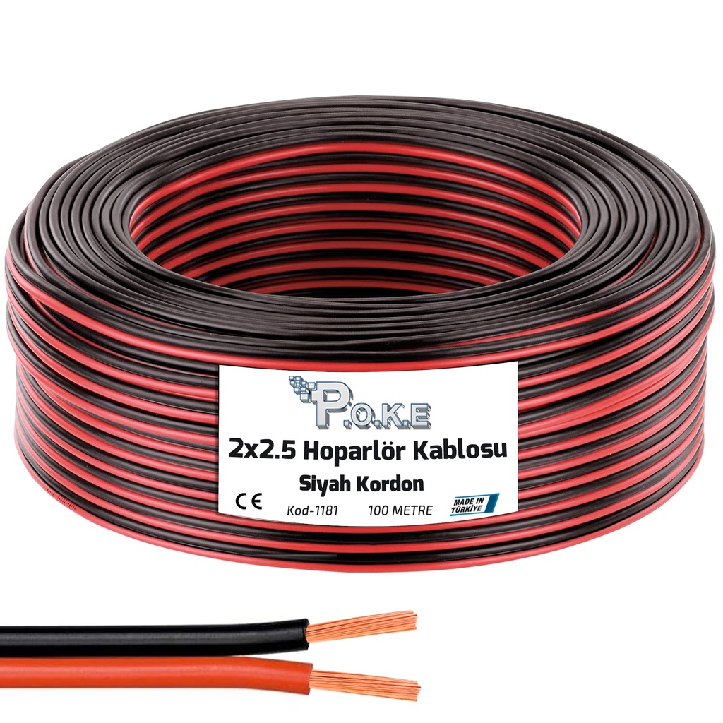 2x2.5 Hoparlör Kablosu Siyah Kordon 100mt Poke PK-1181  R8