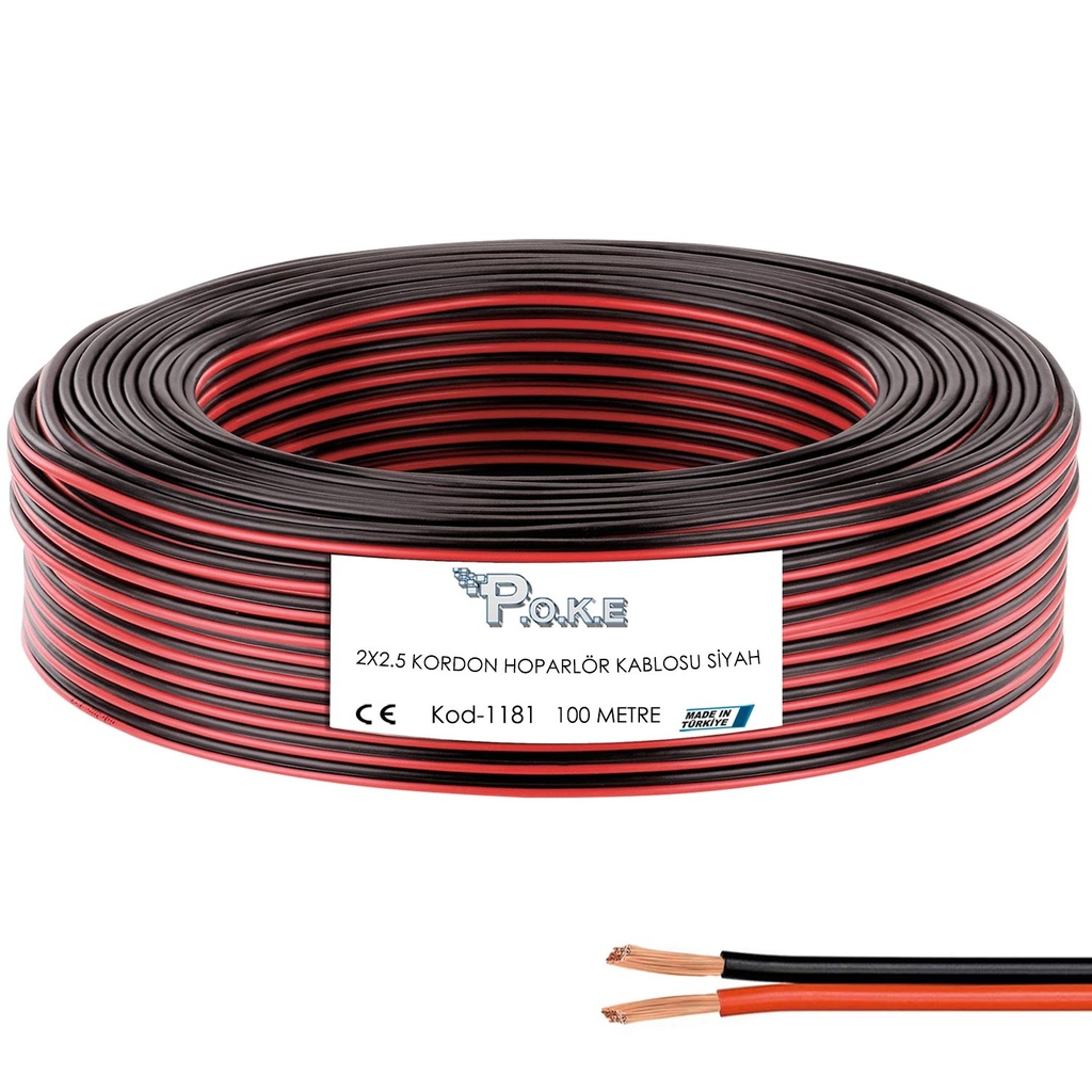 2x2.5 Hoparlör Kablosu Siyah Kordon 100mt Poke PK-1181 