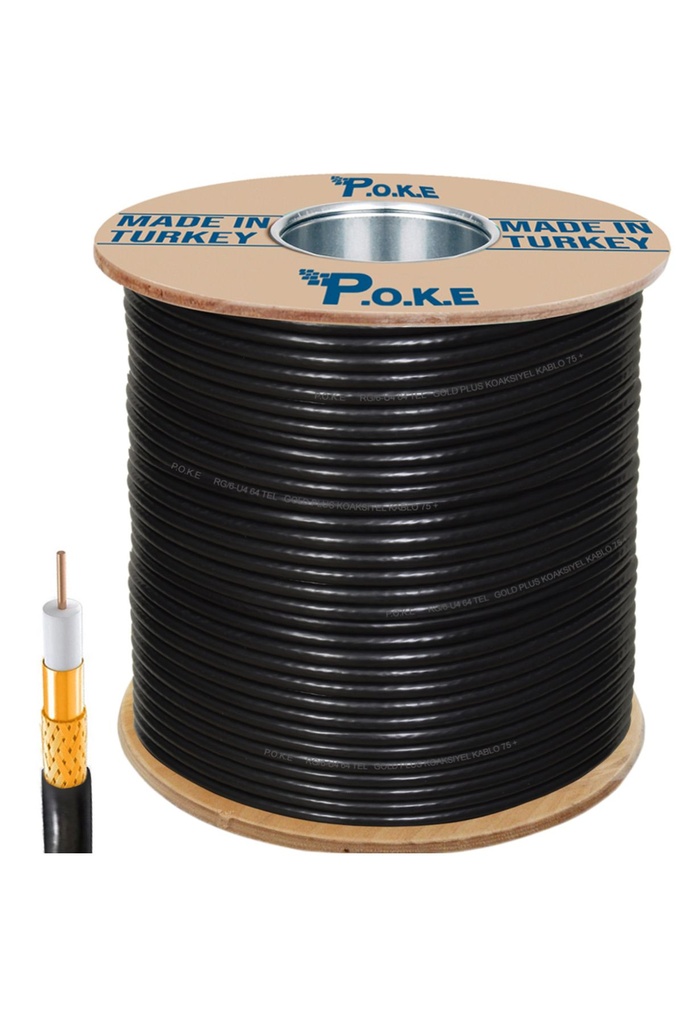 64Tel Gold Anten Kablosu RG6/U6 1.02 Siyah 300mt Poke PK-1374