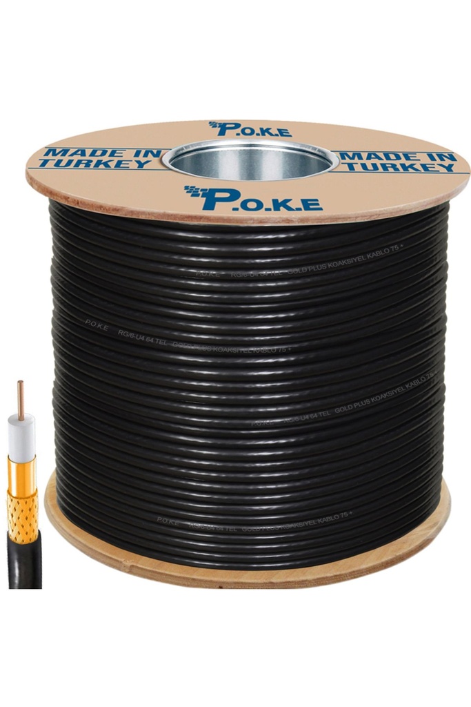 Anten Kablosu Gold RG6/U4 64Tel 1.02 500mt Siyah Poke PK-1375