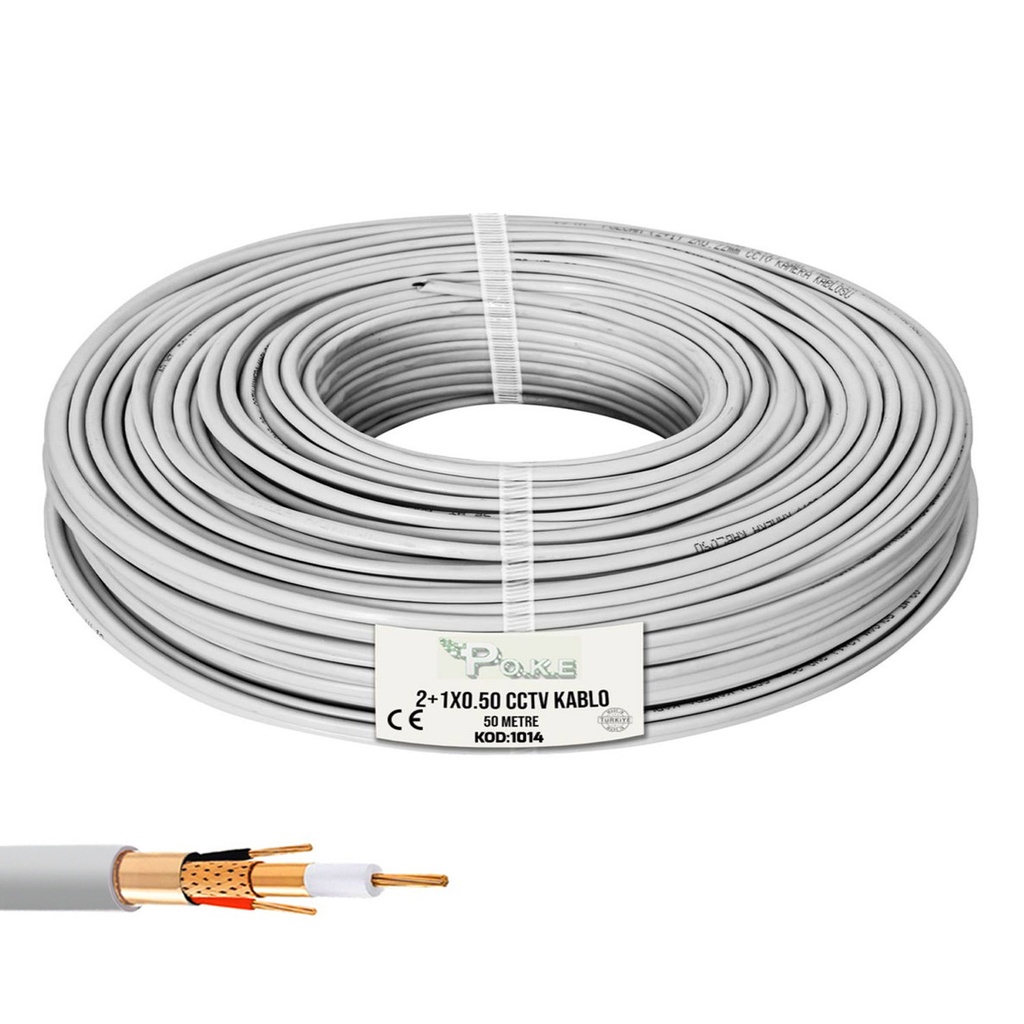2+1 CCTV 0.50 Kamera Kablosu 50mt Poke Pk-1014