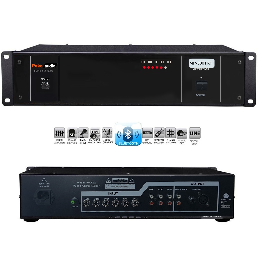 Mono Power Anfi 300w Bt/Usb/Sd Trafolu Poke MP-300TRF  