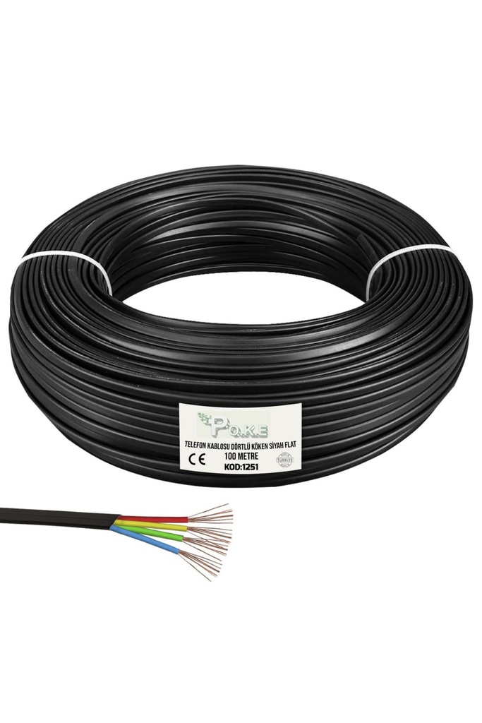 Telefon Kablosu Dörtlü Köken Siyah 100mt Poke Pk-1251