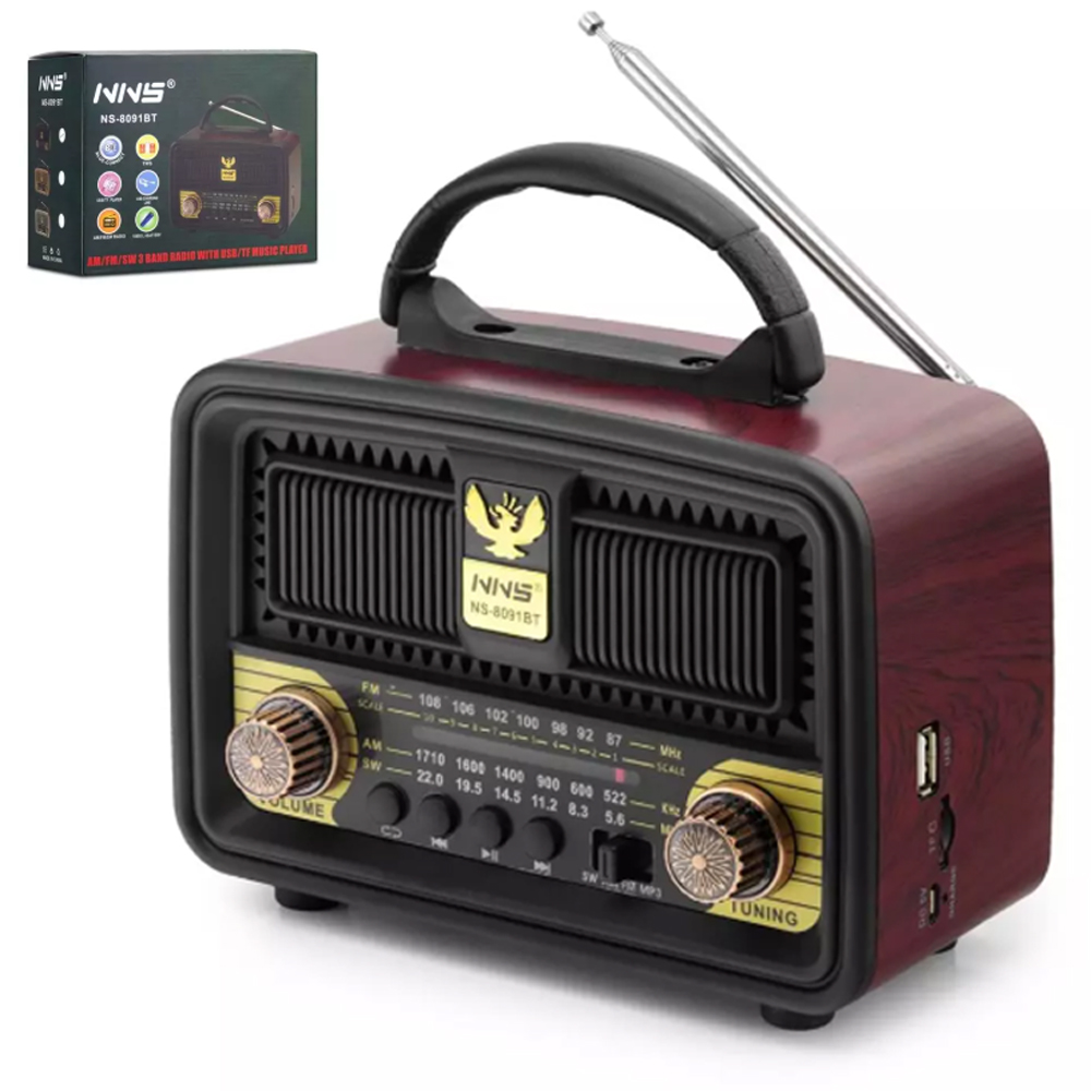 Nostalji Radyo Şarjlı Bluetooth 180*96*138mm Bt/usb/sd Nns NS-8091BT