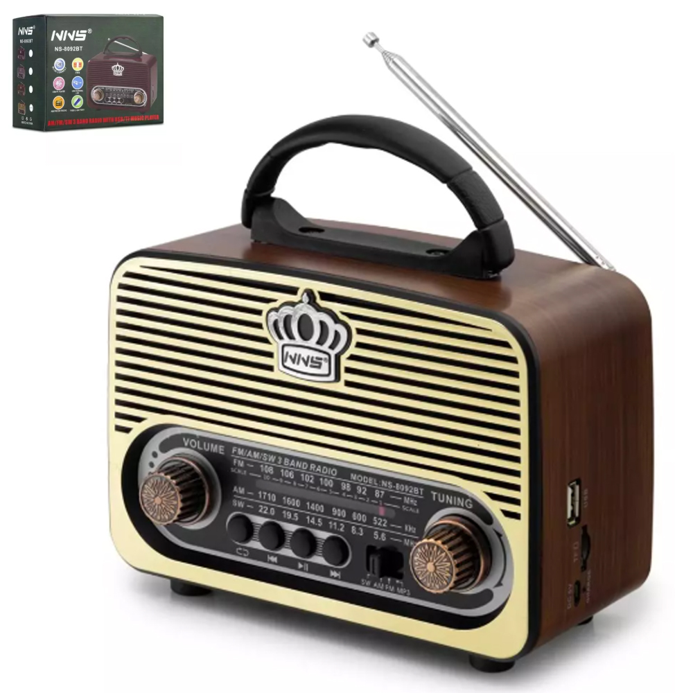 Nostalji Radyo Şarjlı Bluetooth 180*96*138mm Bt/usb/sd Nns NS-8092BT