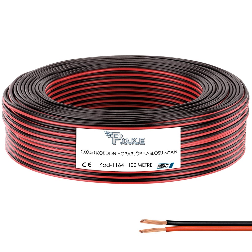 2x0.50 Hoparlör Kablosu Siyah Kordon 100mt Poke PK-1164