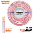 2x1.5 Elektrik Kablosu Bakır H03VH-H Kordon Beyaz 100mt Poke Pk-1378