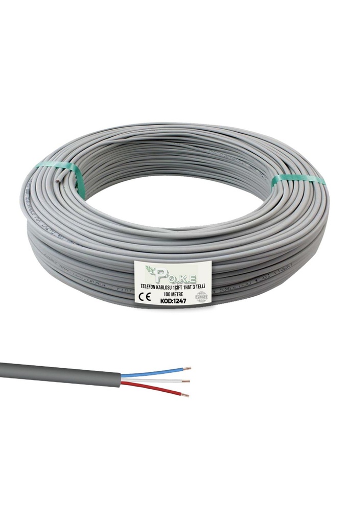 Telefon Kablosu 1 Çift 1 Hat 3 Telli 100mt Poke Pk-1247
