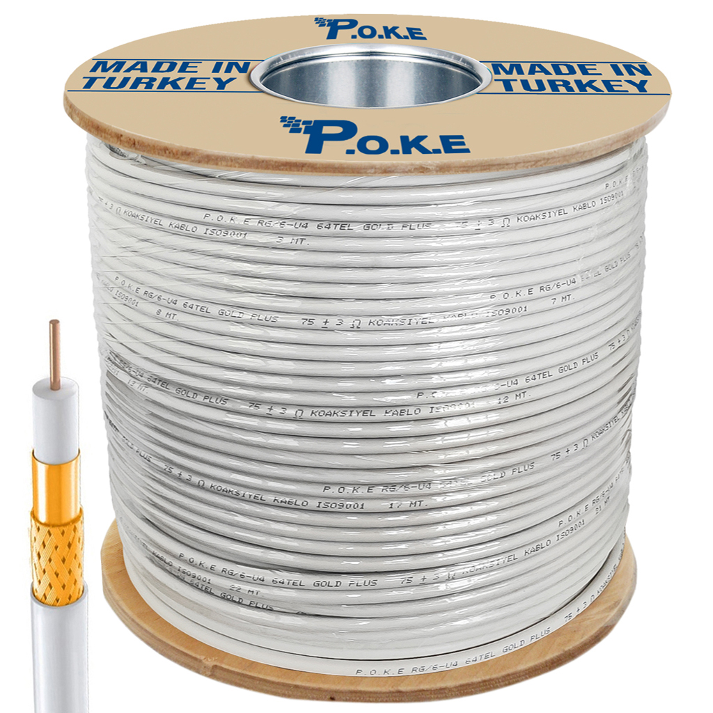 64Tel Gold Anten Kablosu RG6/U6 Tam Bakır CU 300mt Poke PK-1381