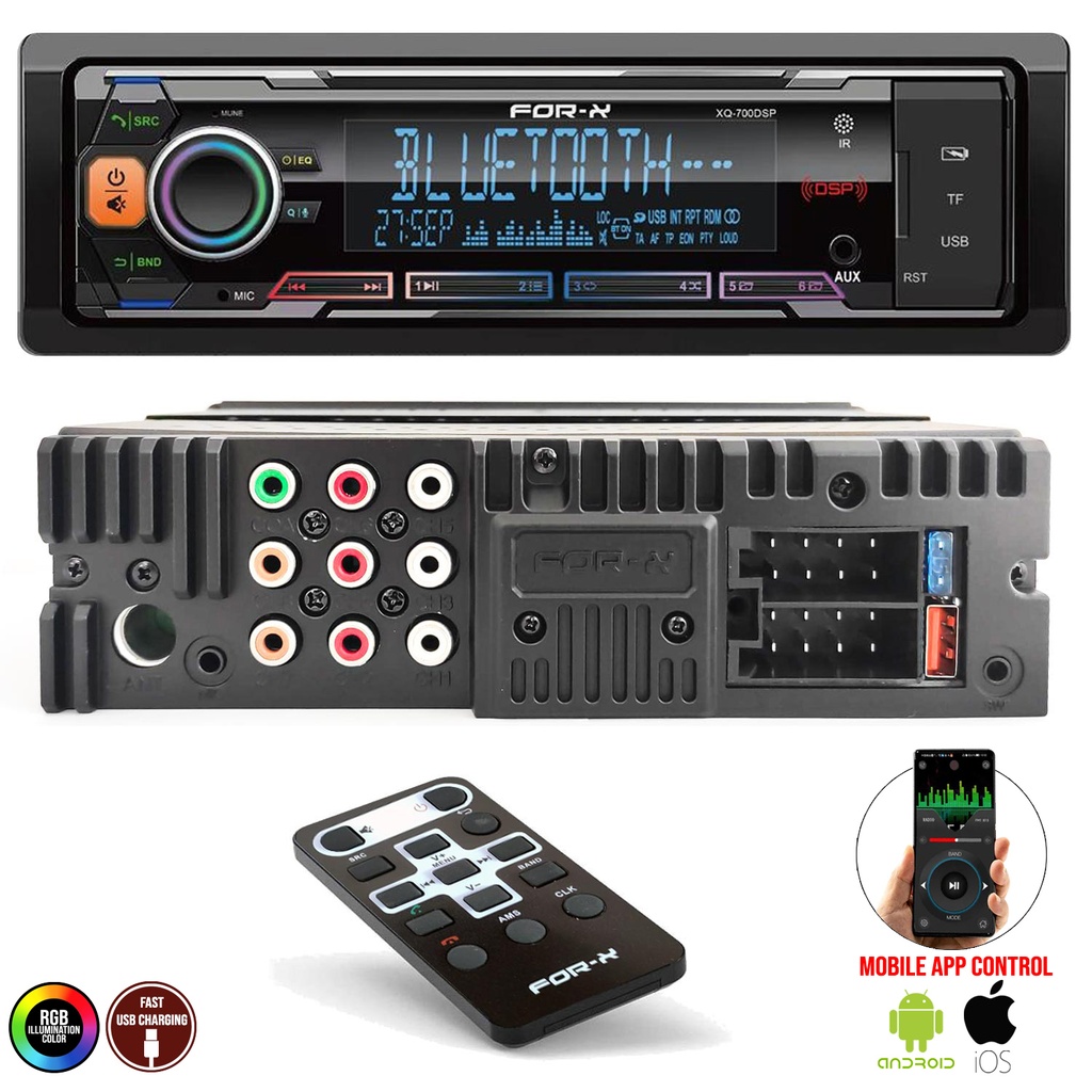 Oto Teyp DSP 4x60w 4 Kanal Bt 2x Usb 7 renk For-X XQ-700DSP 