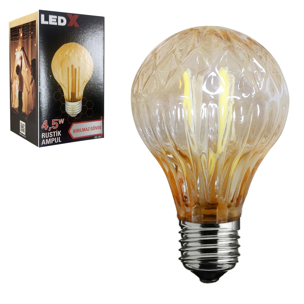 Rustik Ampul 220v 4.5w Amber Kırılmaz Mika E27 Ledx AS-60