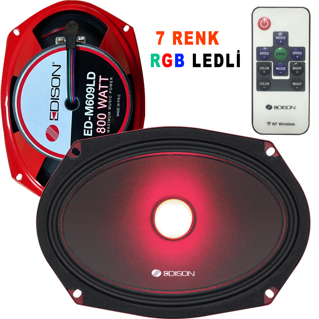 Oto Midrange 6x9 Oval RGB Işıklı 800W 2 Adet Edison ED-M609LD