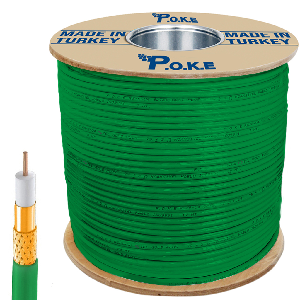 Anten Kablosu RG6/U4 1.02 80Tel Yeşil 300mt Poke PK-1049