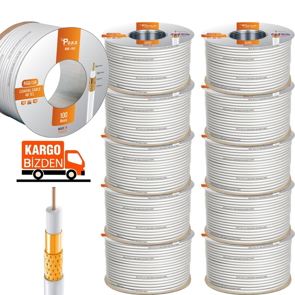 10 Adet 48tel Gold Anten Kablosu RG6/U6 0.80 100mt PK-1002 Kargo Bedava