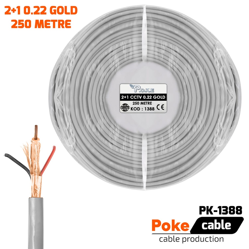 2+1 CCTV 0.22 Kamera Kablosu Gold 250mt Poke Pk-1388
