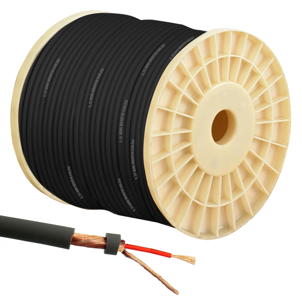 0.50 Full Bakır CU Mono Mikrofon Kablosu N70 Siyah 100mt Poke Pk-1389