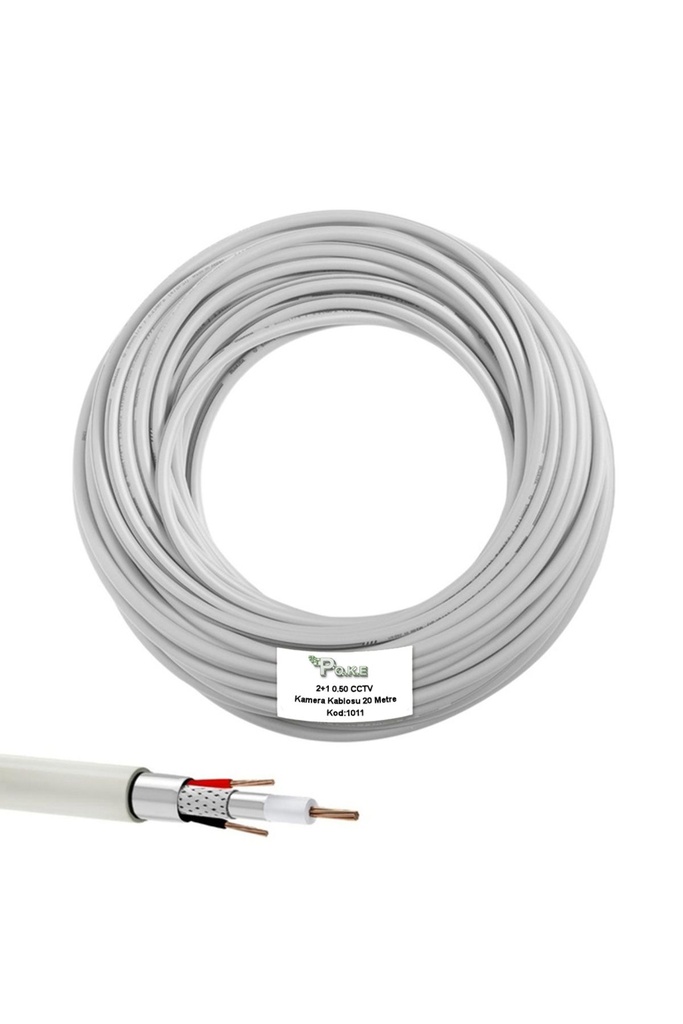 2+1 CCTV 0.50 Kamera Kablosu 20mt Poke Pk-1011