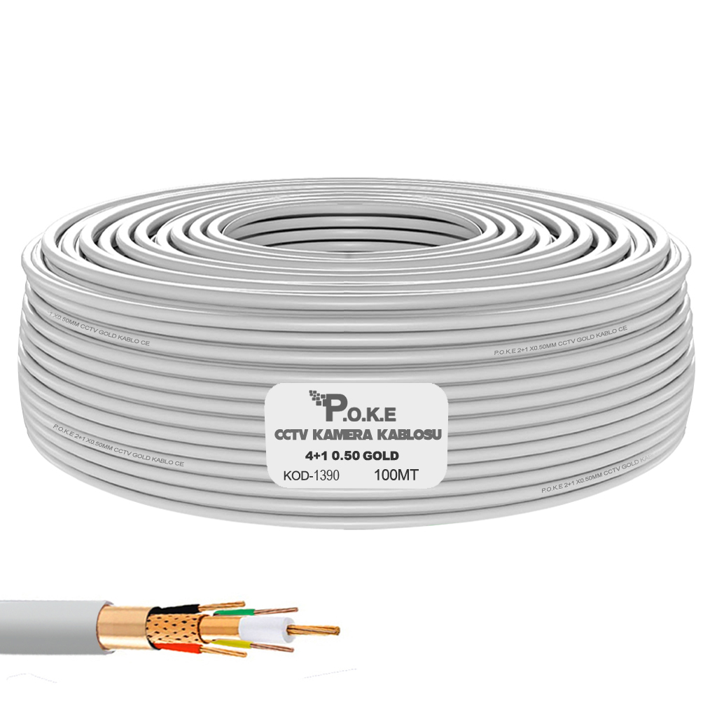 4+1 CCTV 0.50 Kamera Kablosu 100mt Poke PK-1390