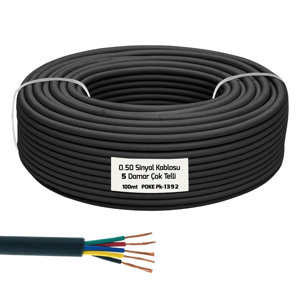 0.50 Sinyal Kablosu 5 Damar Çok Telli 100mt Poke Pk-1392