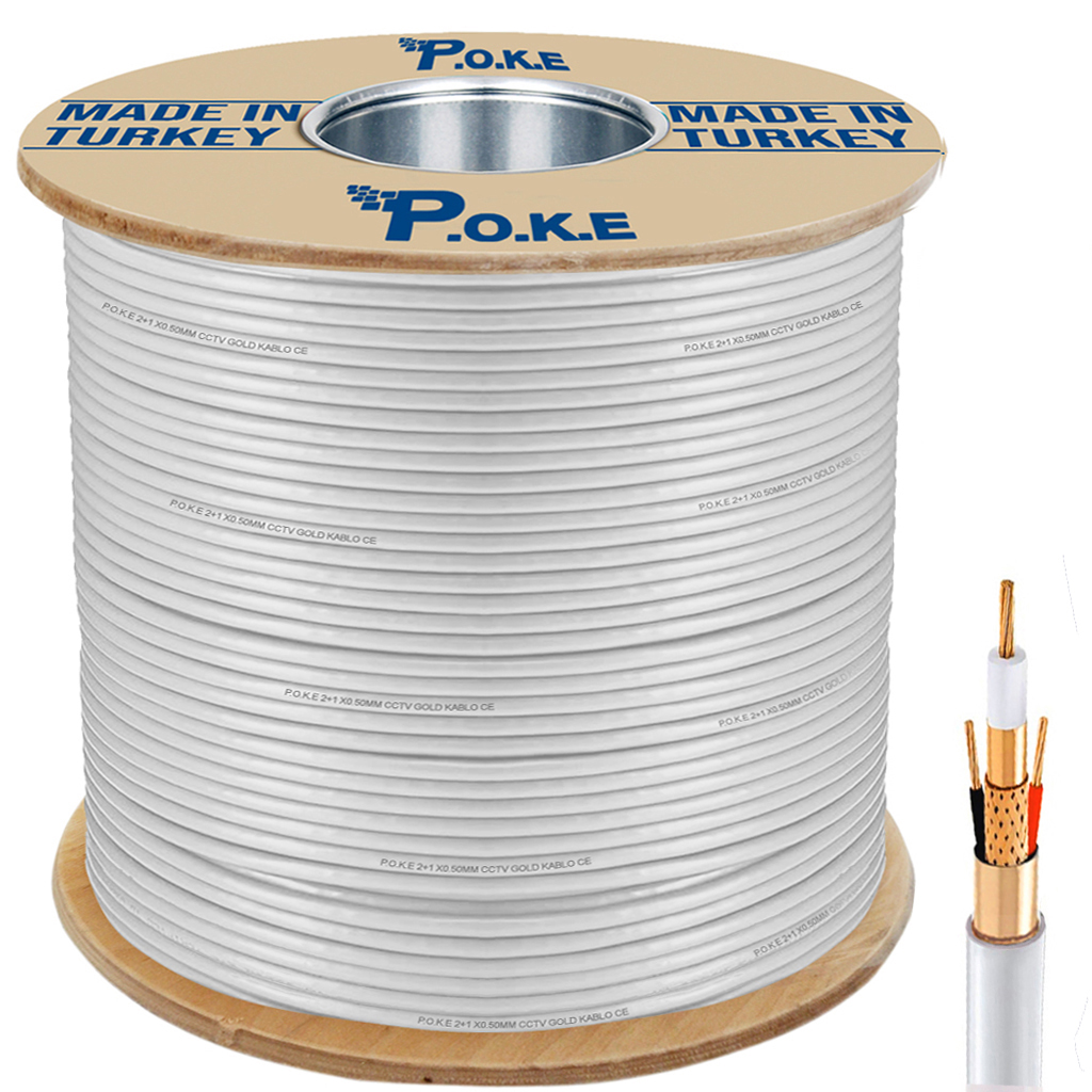 2+1 CCTV 0.50 Kamera Kablosu Gold 500mt Poke Pk-1017 