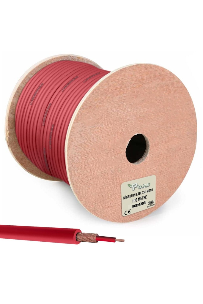 0.50 Full Bakır CU Mono Mikrofon Kablosu N70 50mt Kırmızı Poke -1203