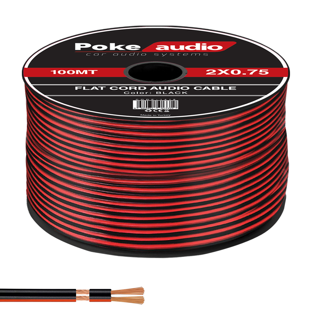 2X0.75 Hoparlör Kablosu Siyah Kordon Makaralı 100mt Poke PK-1416