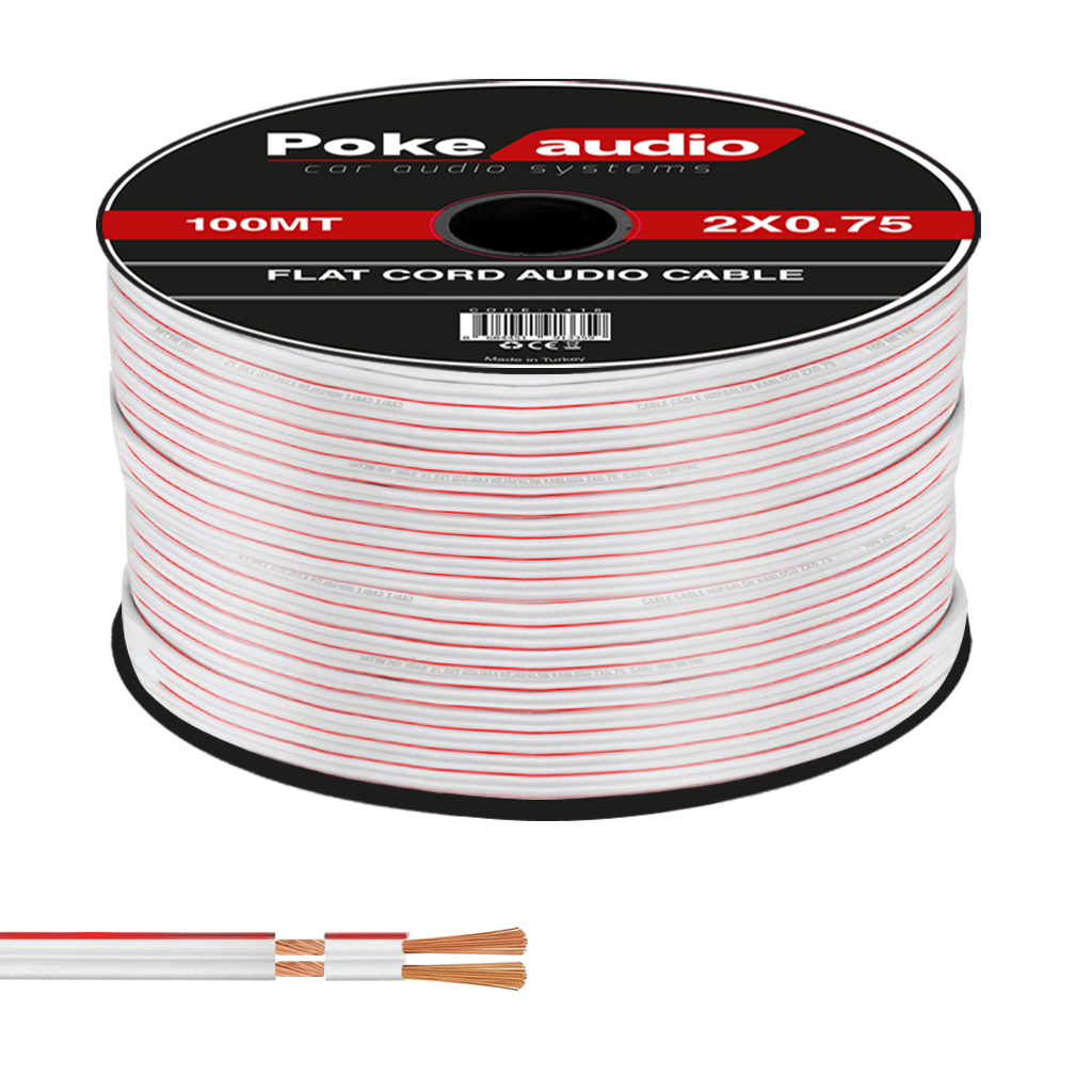 2X0.75 Hoparlör Kablosu Beyaz Kordon Makaralı 100mt Poke PK-1418