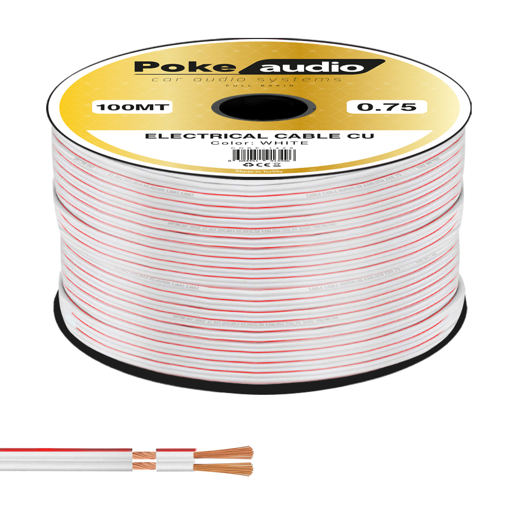 2X0.75 Elektrik Kablosu H03VH-H CU Kordon Beyaz 100mt PK-1429