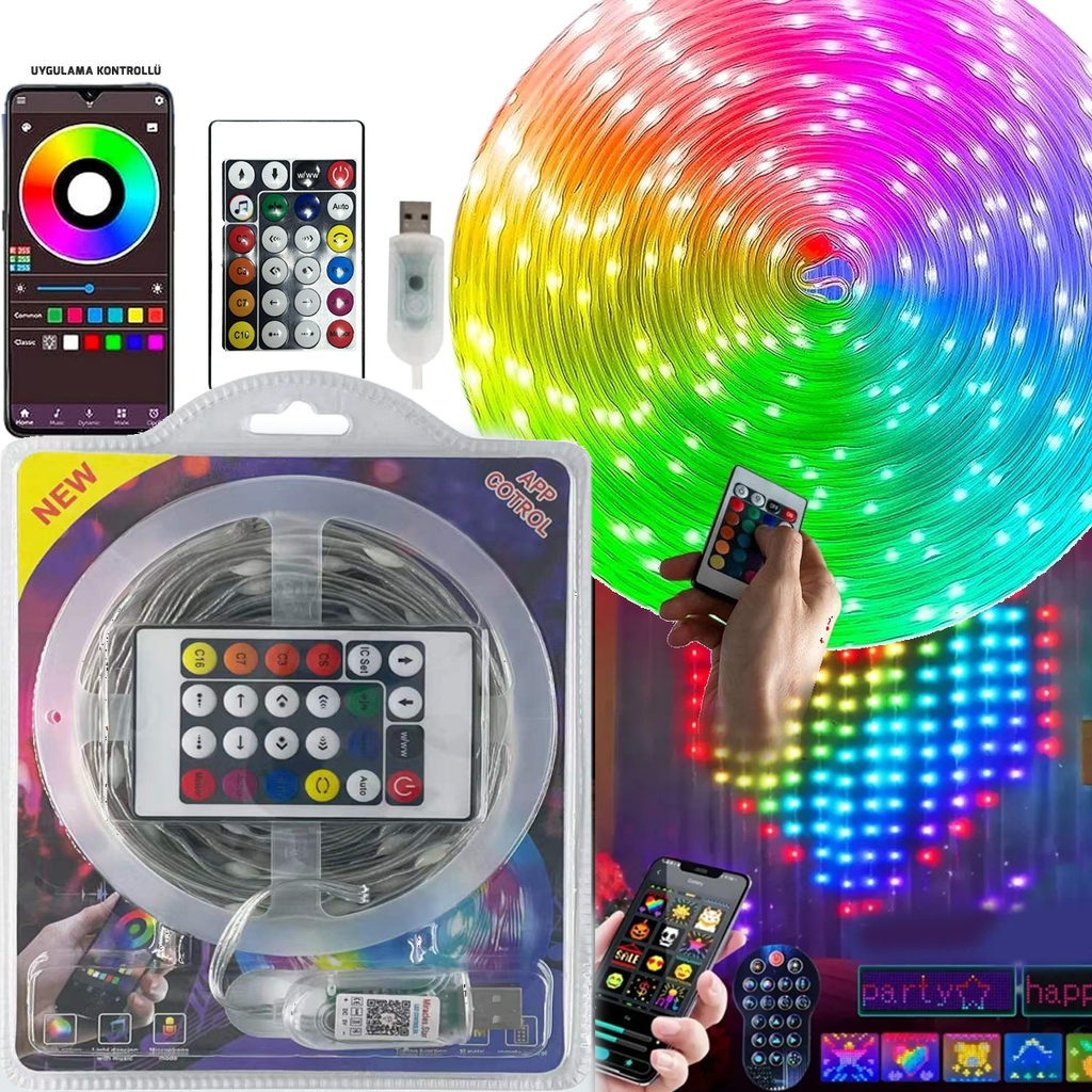 Pixel Peri Led 10mt Su Geçirmez Tak Kullan Telefon Kontrollü PK-5965  