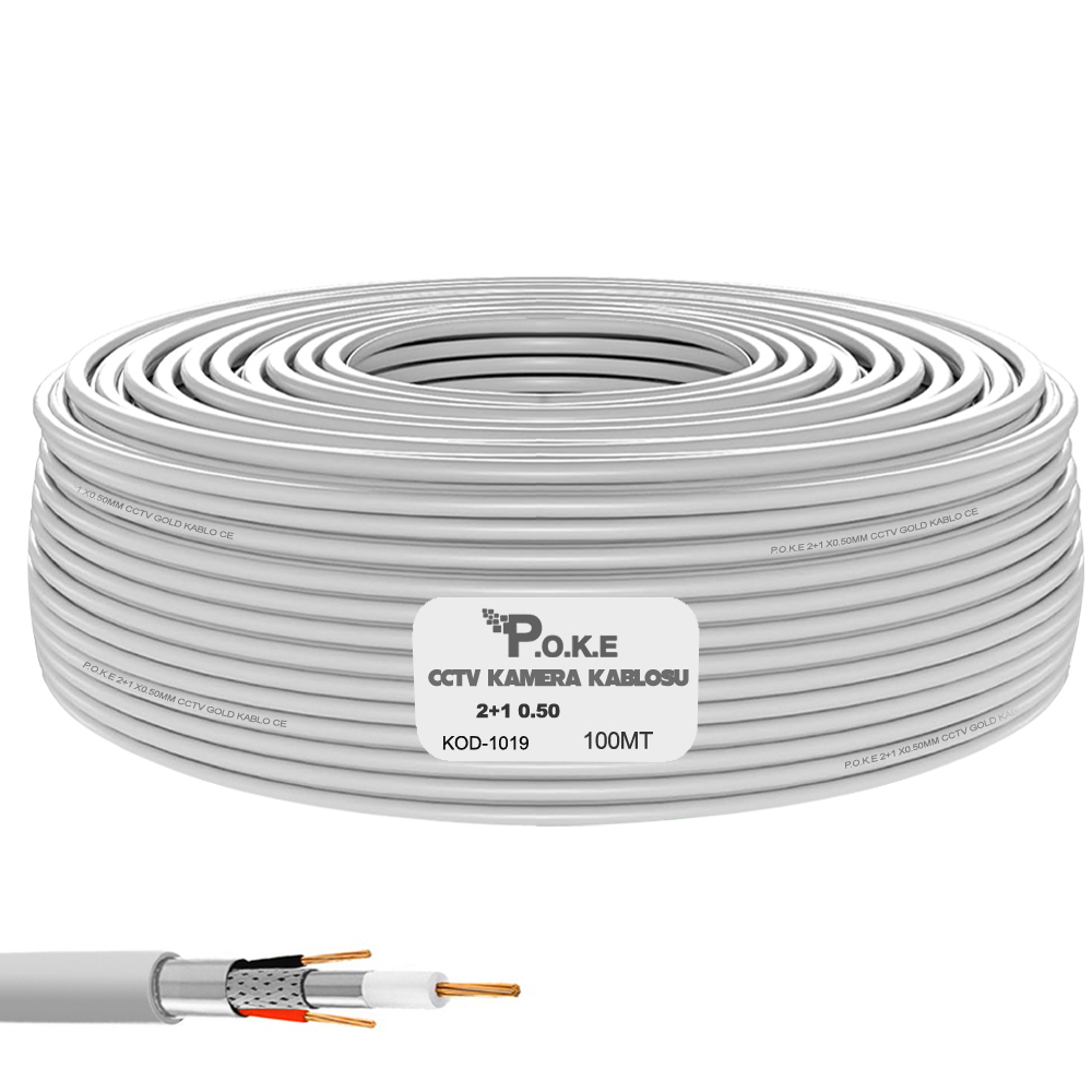 2+1 CCTV 0.50 Kamera Kablosu 100mt Poke PK-1019