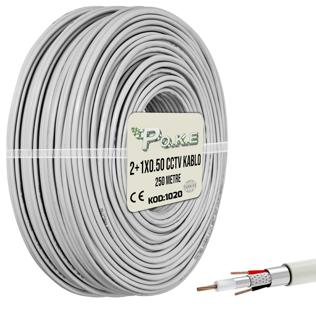 2+1 CCTV 0.50 Kamera Kablosu 250mt Poke Pk-1020