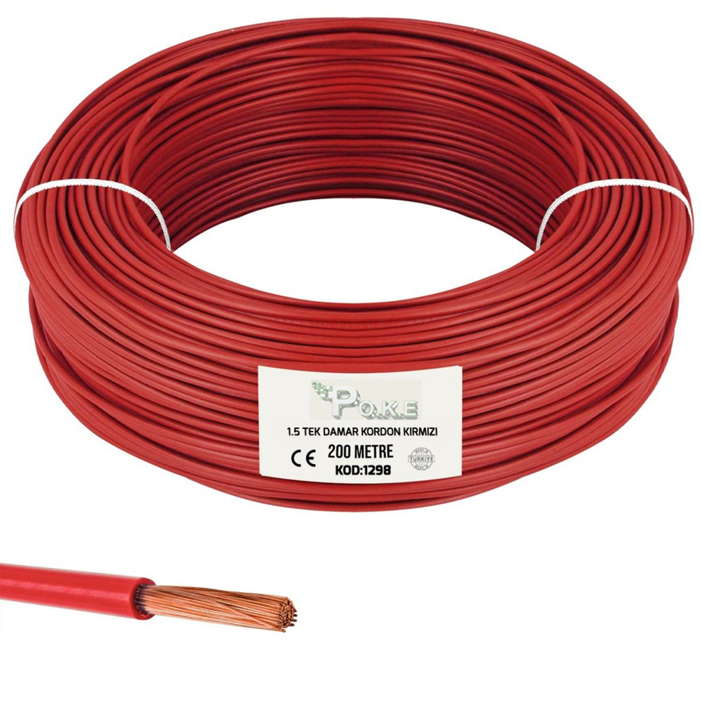 1.5 NYAF Kablo Tek Damar Kablo Kırmızı 200mt Poke Pk-1298