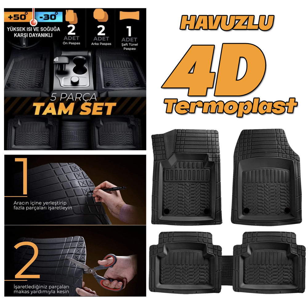 Termoplastik Oto Paspas Havuzlu 1 Takım Universal 4D PK-4638