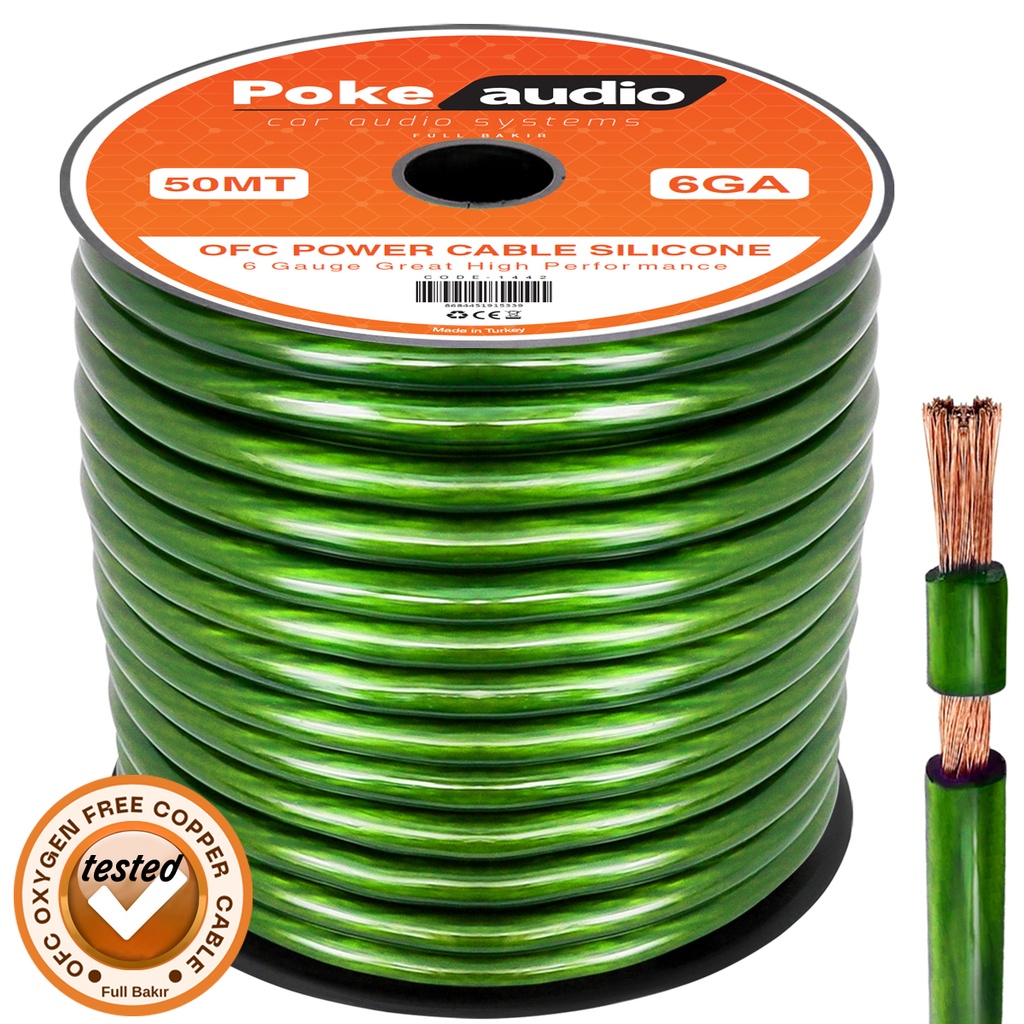 6GA OFC Bakır Oto Anfi Power Kablo Silikon 50mt Poke  PK-1442