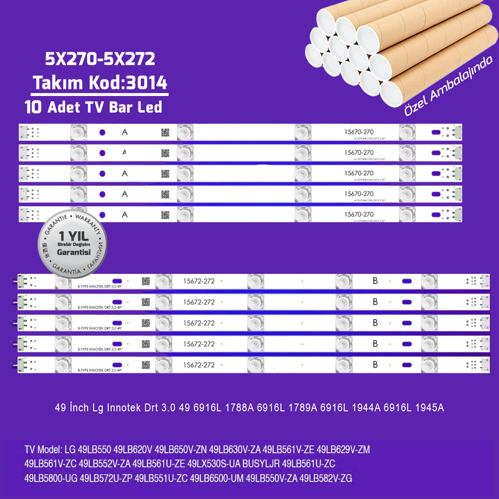 49'' Lg Innotek Drt 3.0 49 6916L 1788A 6916L 1789A 6916L 1944A 6916L 1945A 10adet Bar Led