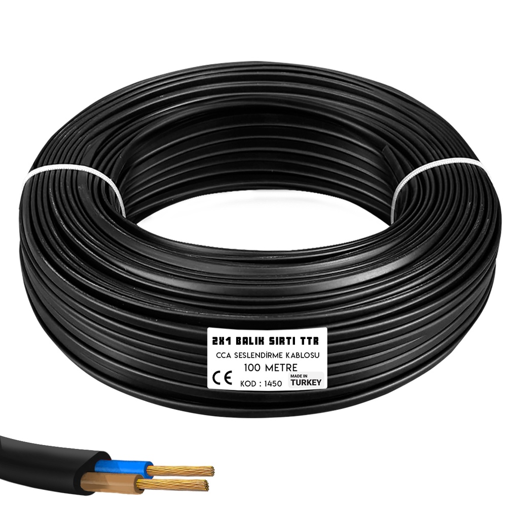 2x1 TTR Balık Sırtı Yassı Kablo Siyah 100mt BRK-1450