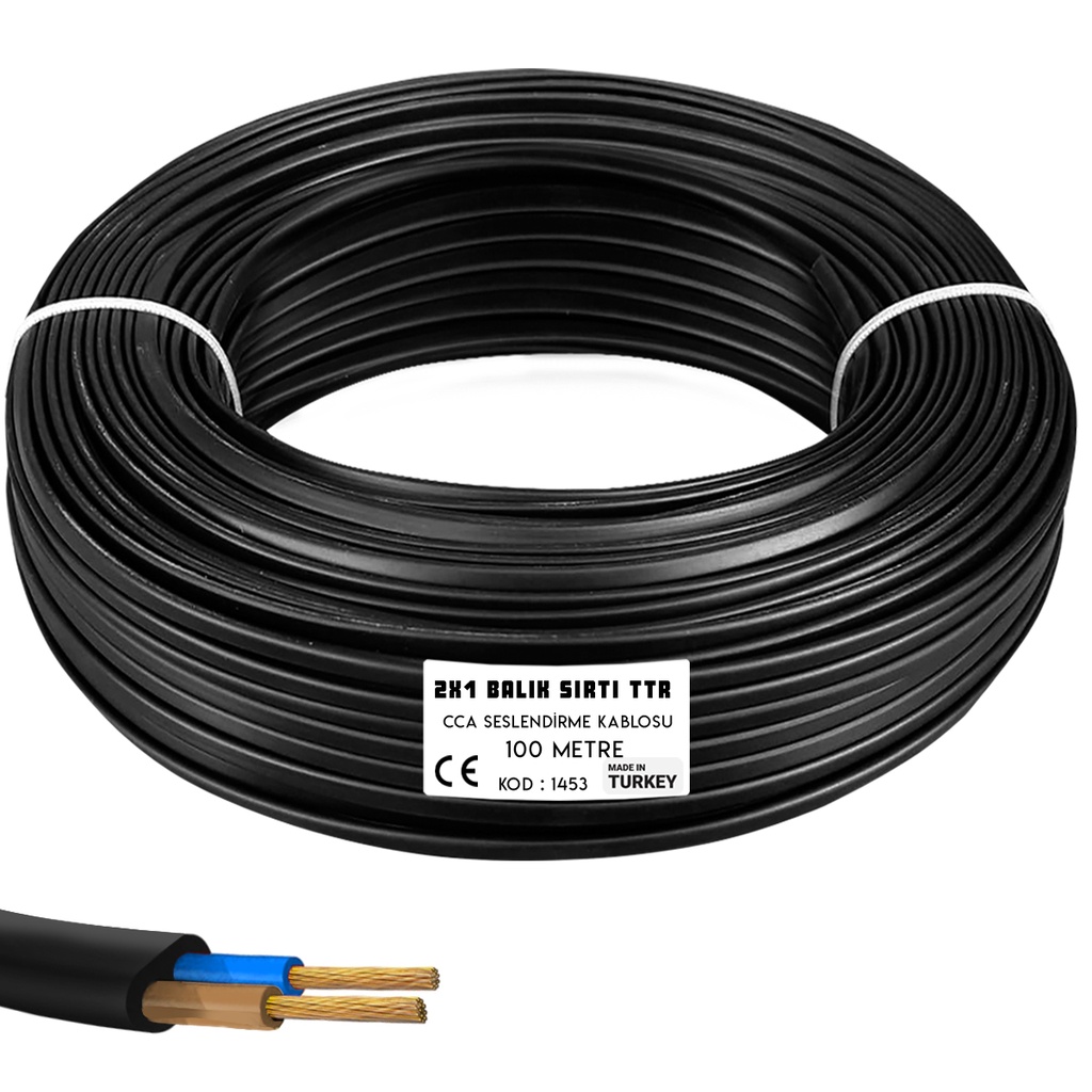 2x1.5 TTR Balık Sırtı Yassı Kablo Siyah 100mt BRK-1453