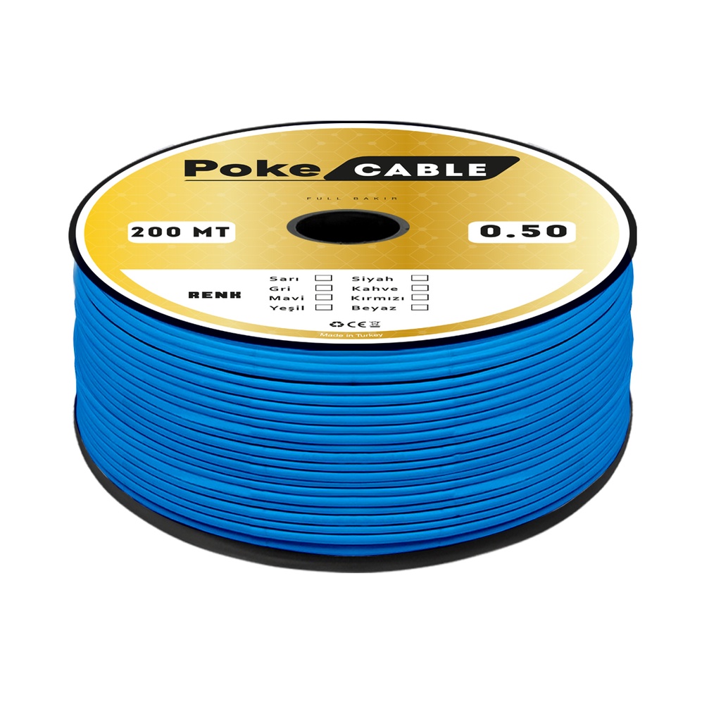 0.50 NYAF Bakır Kablo CU Mavi 200mt Poke PK-1455
