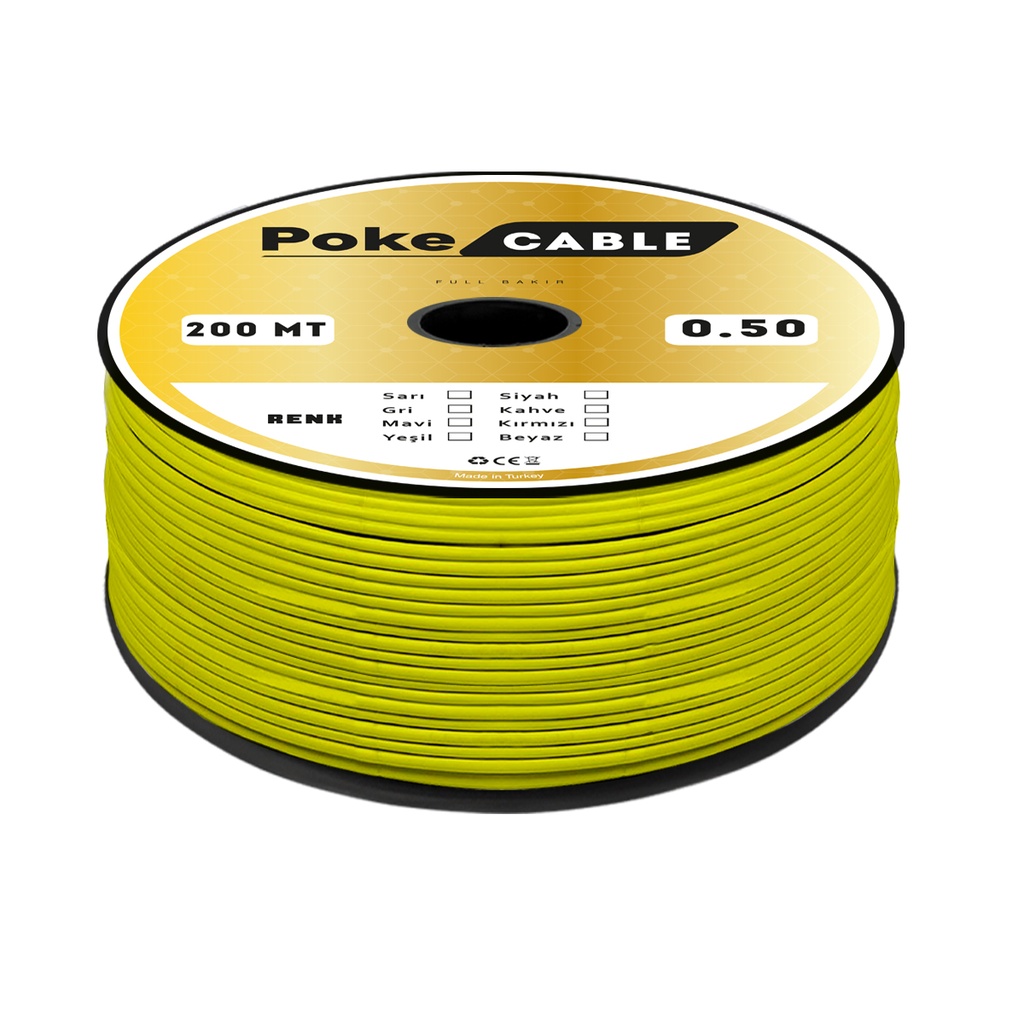 0.50 NYAF Bakır Kablo CU Sarı 200mt Poke PK-1456