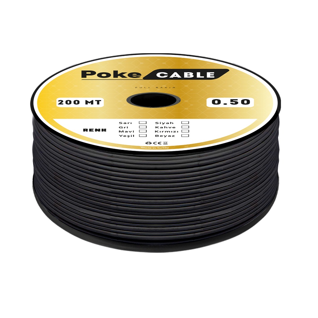 0.50 NYAF Bakır Kablo CU Siyah 200mt Poke PK-1459