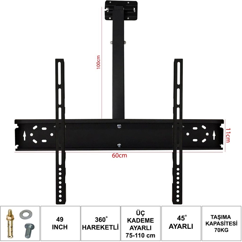 42'' 49'' 55'' 106-124-140cm Lcd Askı Aparatı Tavan Hareketli Ufix UF-6011T