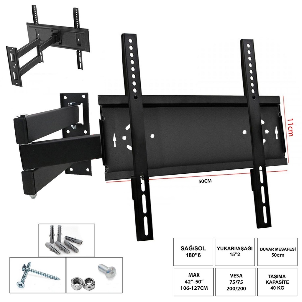 42'' 50'' 106-127cm Lcd Askı Aparatı Hareketli 3 Kol Curvet Ufix Uf-5011H